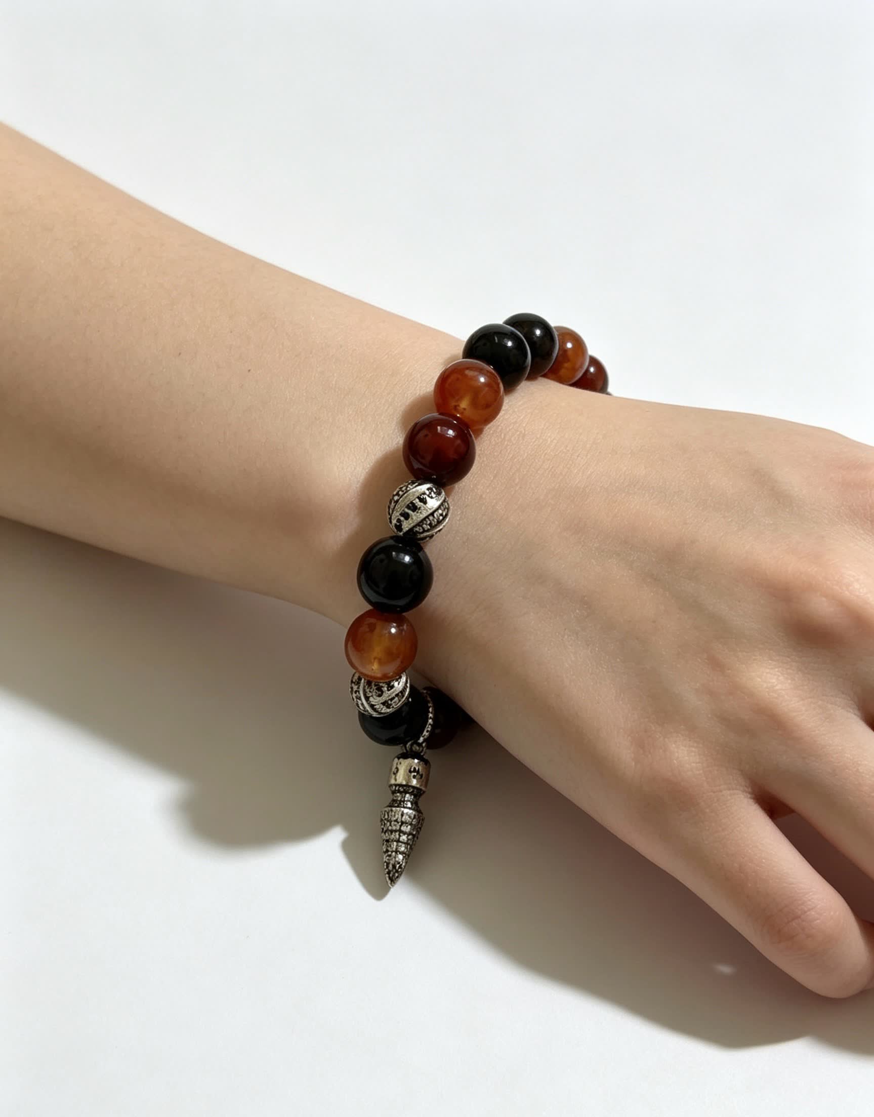 Chrome Hearts Beaded Bracelet with Silver Charms